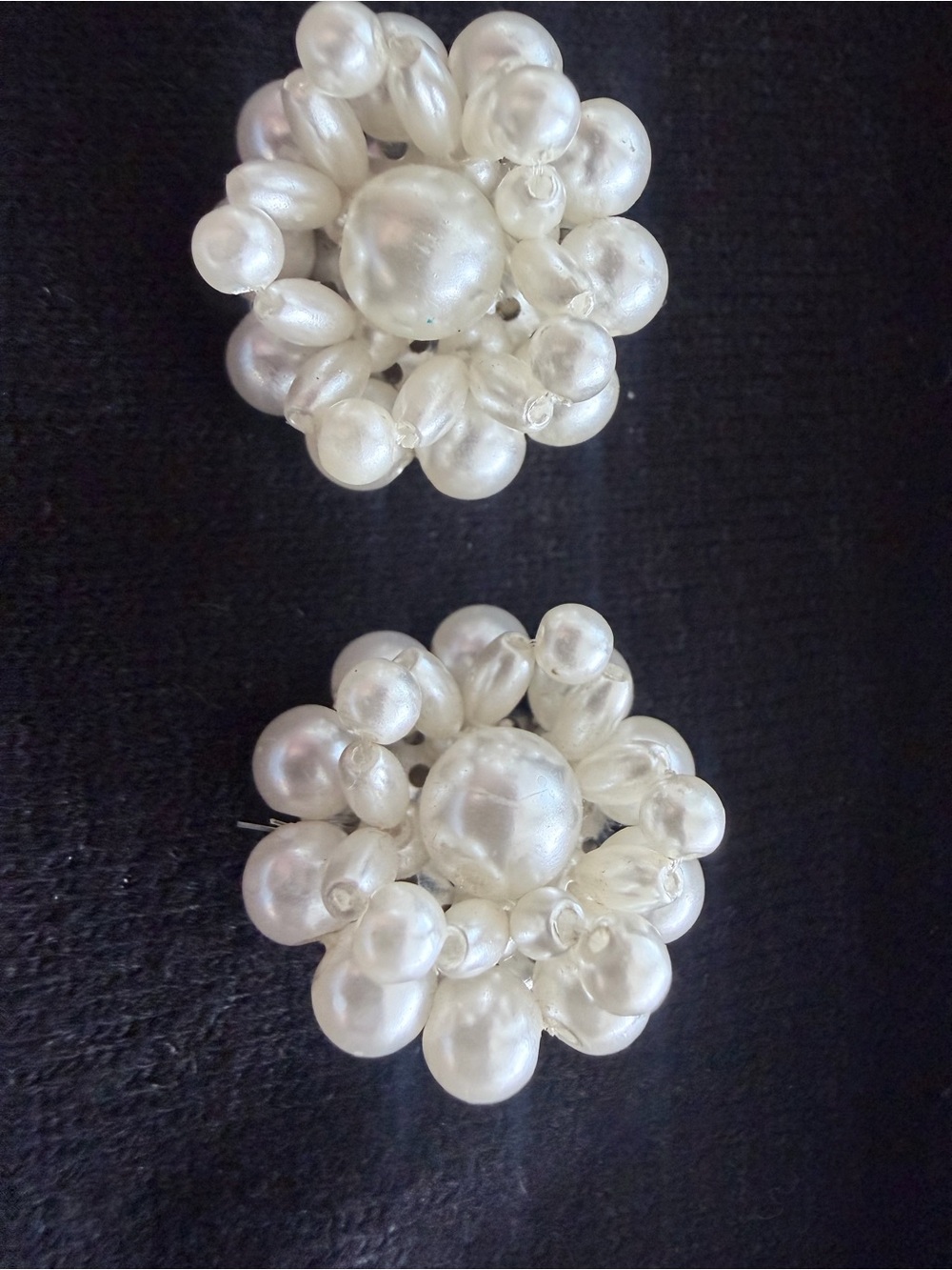 Pearl Cluster Clip-on Earrings - White Floral Design